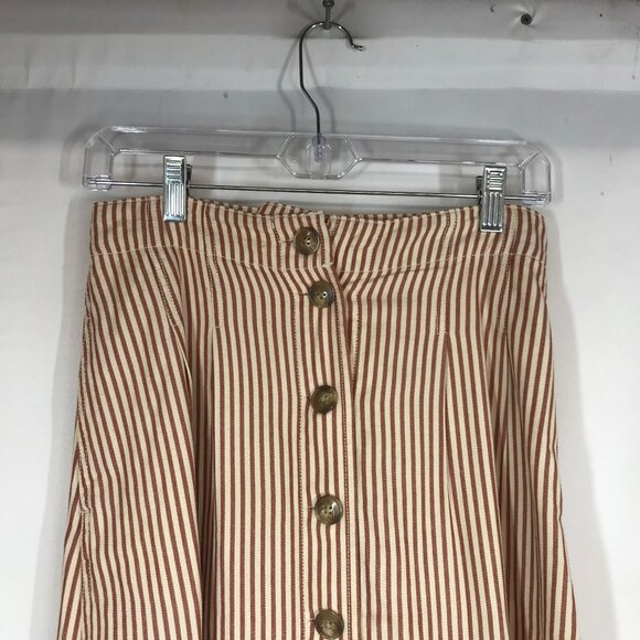 MADEWELL -WOMEN'S 0 - TAN/BROWN STRIPE BUTTON UP COTTON BLEND SKIRT - Picture 2 of 8